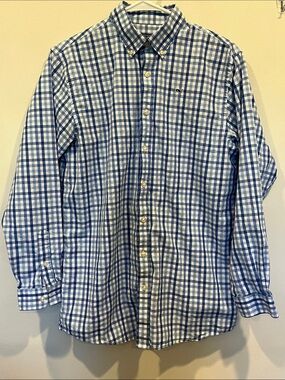 Vineyard Vines blue and white check “whale shirt”, boy’s XL